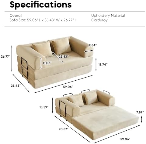 59" Convertible Floor Sofa Bed, Boneless Couches - Image 2