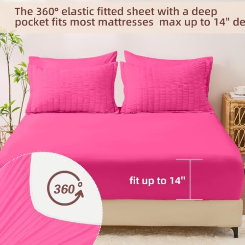 King Size Comforter Set with Sheets, 7 Pieces Bed in a Bag, Hot Pink - Image 7