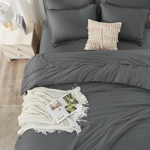 Andency Oversized King Comforter Set, 7 Pieces Dark Grey Bedding - Image 7