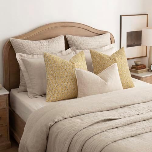 Foindtower Decorative Floral Print Throw Pillow Covers 20×20 Light Yellow - Image 6