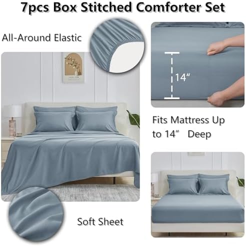 CozyLux Queen Comforter Set, 7-Piece Bed in a Bag, Dusty Blue - Image 5