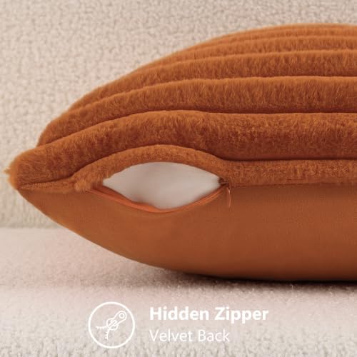 decorUhome Fall Faux Fur Throw Pillow Covers 26x26 Set of 2 Light Rust - Image 7