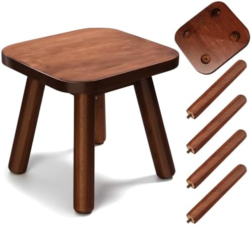 Small Wooden Stool, Walnut Rubber Wood Footstool by Unknown