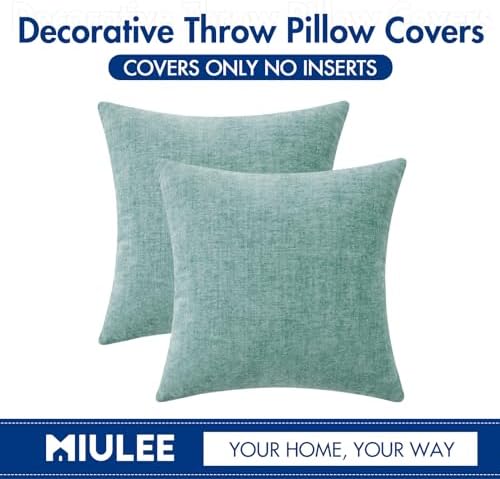 MIULEE Soft Chenille Throw Pillow Covers Aqua Green 18x18 Inch Pack of 2 - Image 6