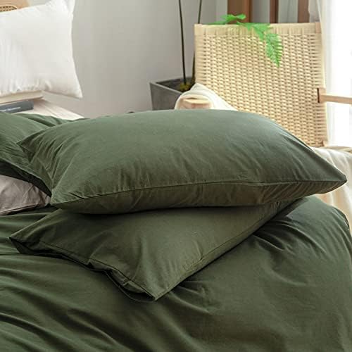 BESTOUCH Cotton Solid Duvet Cover Set Linen Feel Olive Green Super King - Image 7