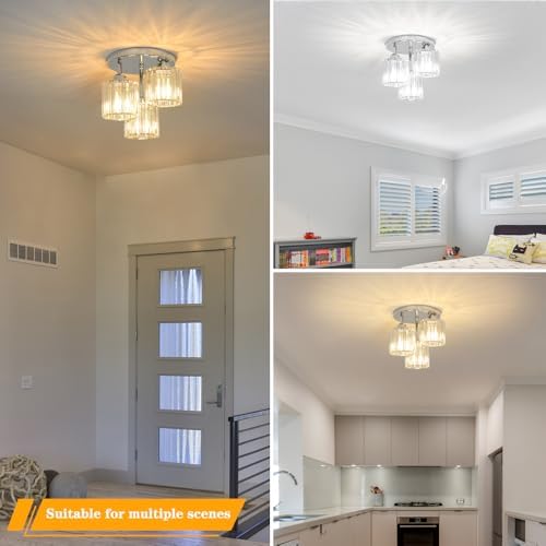 Lxybcce Crystal Ceiling Light Fixture, Chrome Semi Flush Mount Ceiling Light - Image 4