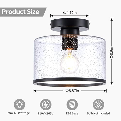 Modern Flush Mount Ceiling Light, Seeded Glass Ceiling Light Fixture, - Image 2