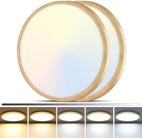 zemty 2Pack 12 inch Faux Wood LED Flush Mount Ceiling Lights, Dimmable 5 Color by ZemtyCeilinglight