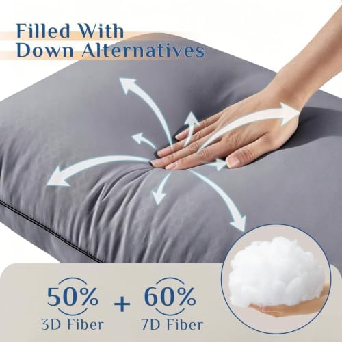 JOLLYVOGUE Grey Pillows Standard/Full Size Set of 2, Washable Supportive Firm - Image 3