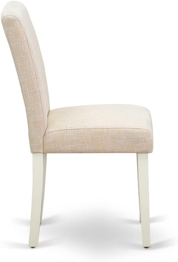 East West Furniture CAAB7-LWH-02 7 Piece Dining Room Furniture Set Consist of a Rectangle Dining Table and 6 Light Beige Linen Fabric Upholstered Parson Chairs, 36x60 Inch, Linen White