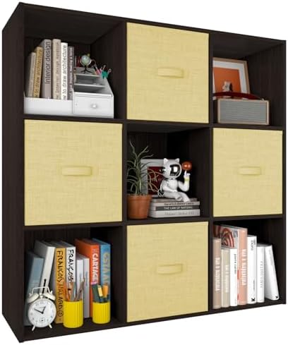 PrimeZone 9 Cube Storage Organizer, Stackable Wood Cubby Bookshelf Espresso by PrimeZone