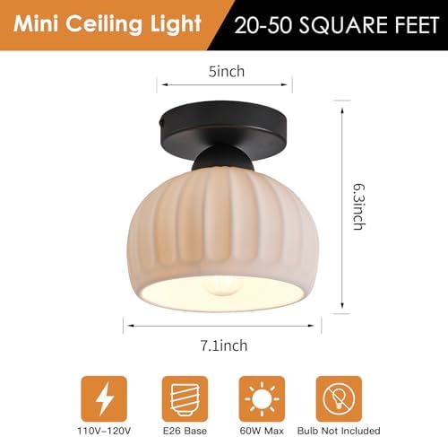 Vintage Black Semi Flush Mount Hallway Ceiling Light 2 Pack 7.1″ Ceramic - Image 2