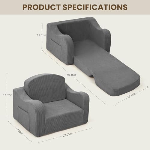 Kids Sofa Chair, 2-in-1 Kids Couch, Fold Out Foam Sofa - Image 3