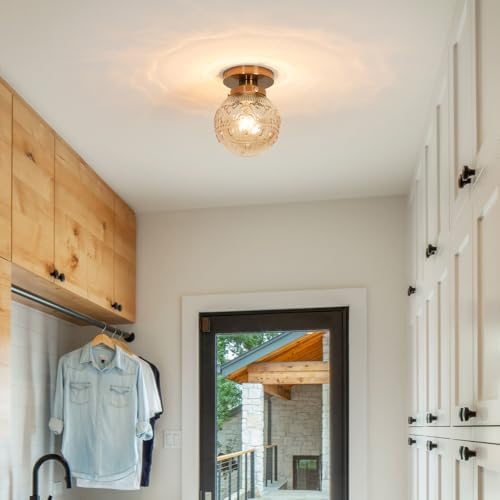 Semi Flush Mount Ceiling Light, Amber Globe Glass Close to Ceiling Light - Image 3