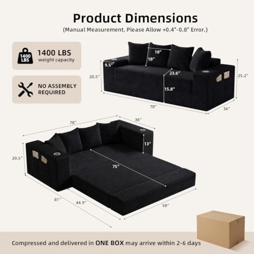 78" Boneless Couch for Living Room, Futon Sleeper Sofa Bed - Image 2