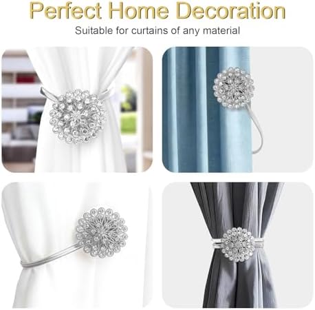 Silver Crystal Flower Curtain Tiebacks - Image 4