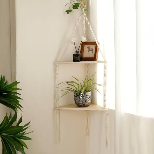 Artilady Corner Shelf Macrame Wall Hanging, Boho Wood Storage Wall Decor by Artilady