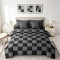 Checkered Retro Comforter Set Full Size 7 Pieces Black Grey Plaid Bedding Set by Feelyou