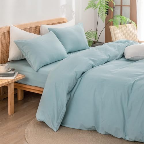 BESTOUCH Cotton Solid Duvet Cover Set Hushed Green Oversized Full - Image 2