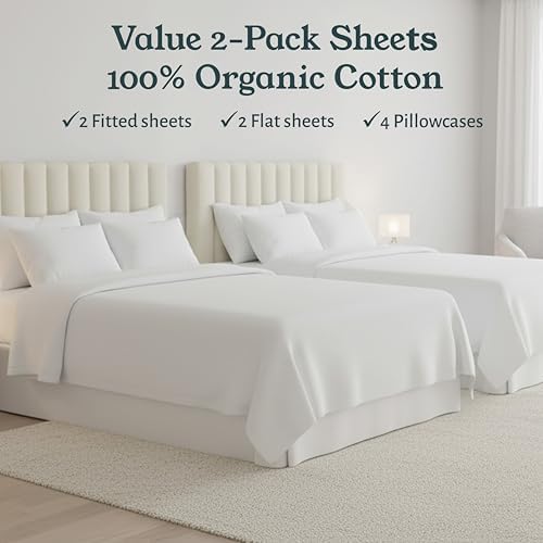 California Design Den 2 Pack 100% Organic Cotton King Sheets, Light Grey - Image 3