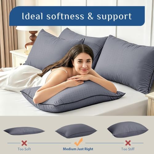 JOLLYVOGUE Grey Pillows Standard/Full Size Set of 2, Washable Supportive Firm - Image 5