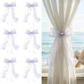 White Lace Bow Curtain Tiebacks 6-Pack, Vine Floral Curtain Holdbacks by TAMHOO