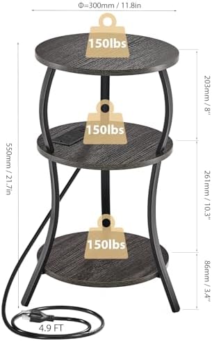 YEAKOO Small Side Table with Charging Station, 3-Tier Round end Table - Image 3