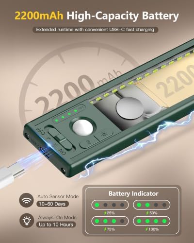 10 Inch 2 Pack Under Cabinet Lighting, 3 Color Temps Rechargeable Motion Sensor - Image 5