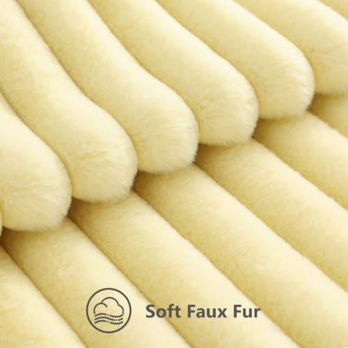 decorUhome Fall Faux Fur Throw Pillow Covers 12x20 Set of 2 Cream Yellow - Image 3