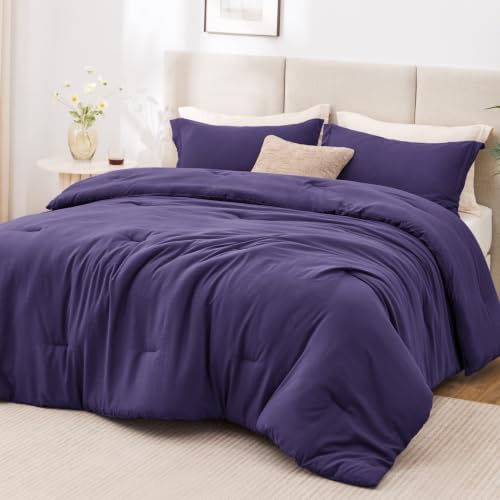 Love's cabin Purple King Size Comforter Set, 3-Piece Prewashed Bed Set by Lovescabin