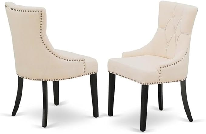 East West Furniture LGFR5-BLK-02 5 Piece Dining Room Set Includes a Rectangle Wooden Table with Butterfly Leaf and 4 Light Beige Linen Fabric Parson Dining Chairs, 42x84 Inch, Black