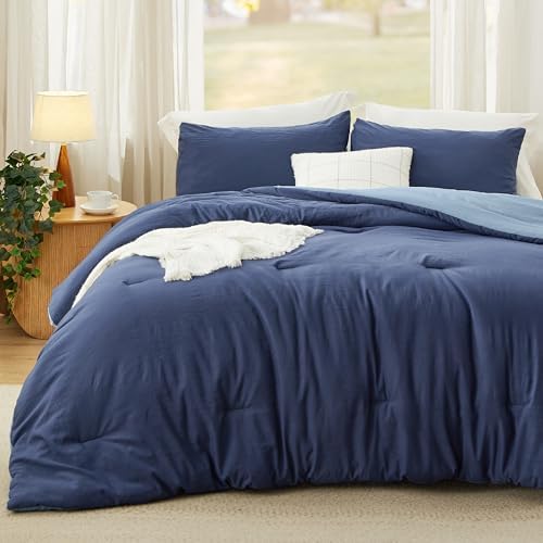 Bedsure King Comforter Set Prewashed Soft Bedding 3Pcs Navy/Blue 104"x90" by BEDSURE