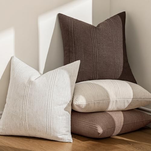 MIULEE Decorative Striped Throw Pillow Covers 18x18 in Reddish Brown 2 Pack - Image 5