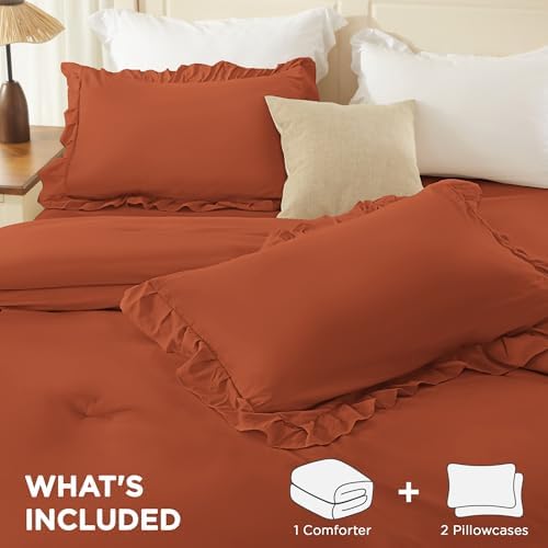 Andency Burnt Orange Twin Size Ruffle Comforter Set, 2 Pieces - Image 6