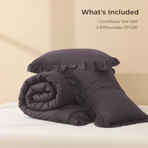 Litanika King Comforter Set, 3 Pieces Black Purple Ruffle Bedding Set - Image 7