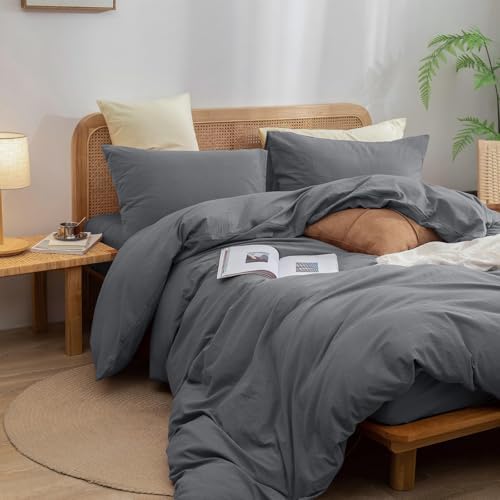 BESTOUCH Cotton Solid Duvet Cover Set Quiet Shade Grey Alaska King - Image 5