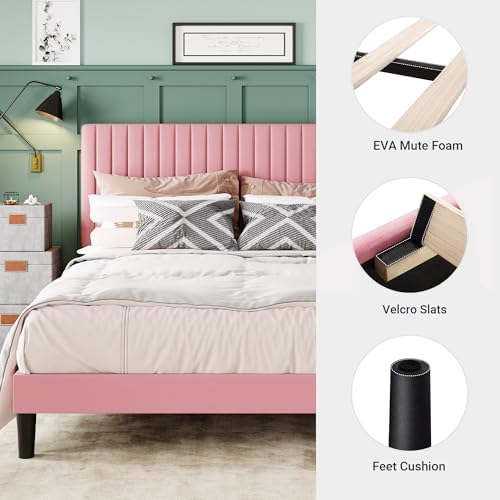 Allewie King Bed Frame, Velvet Upholstered Platform Bed - Image 5