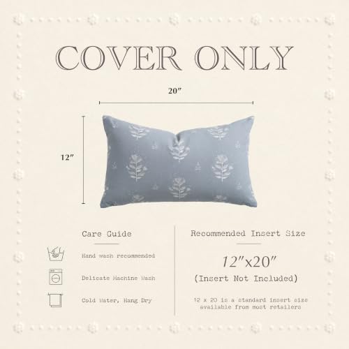 SageSelvas Lumbar Pillow Cover 12x20 Blue Floral Print Cotton - Image 3