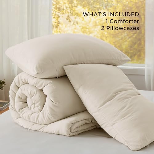 Bedsure California King Comforter Set Prewashed Bedding 3Pcs Cream 104"x96" - Image 6