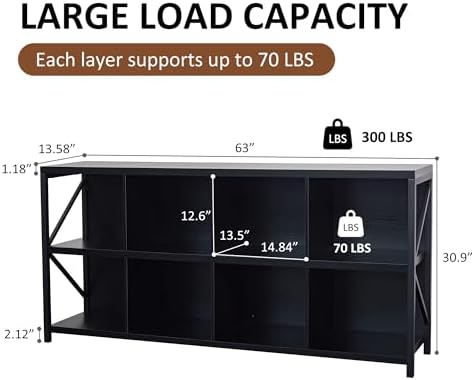 8 Cube Storage Organizer Bookshelf, Industrial Horizontal Bookcase, Accent - Image 2
