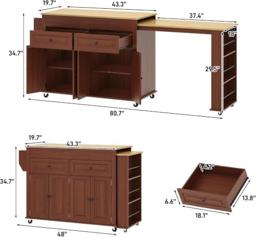80"-48" Extendable Kitchen Island - Image 2