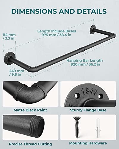 OROPY 38.4" Industrial Pipe Clothes Rack Wall Mounted, Heavy Duty, 2 Pack - Image 3
