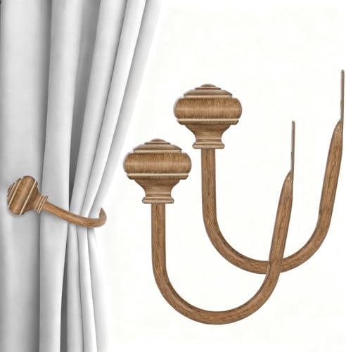 Wood Curtain Holdbacks, Decorative Drapery Tiebacks, 2 Pack/1 Pair by USFOOK
