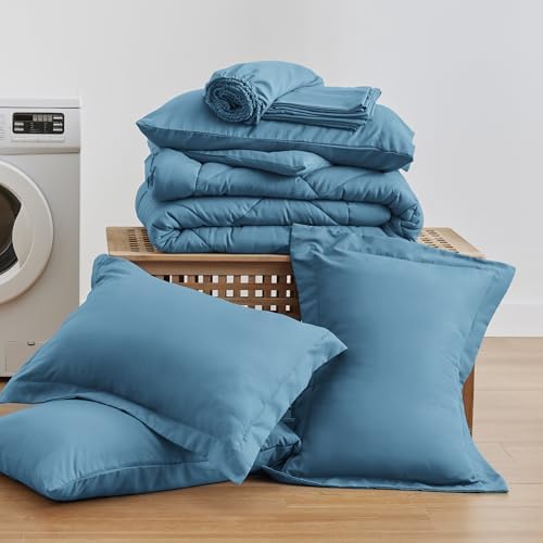 Love's cabin King Size Comforter Set, 7 Pieces Bed in a Bag, Misty Blue - Image 6