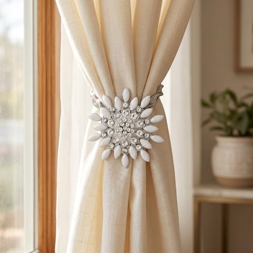 2 Pack White Rosette Curtain Tiebacks Window Holdback Buckles - Image 4