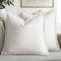 MIULEE Boho Linen Fringe Decorative Euro Throw Pillow Covers White 22x22 by MIULEE