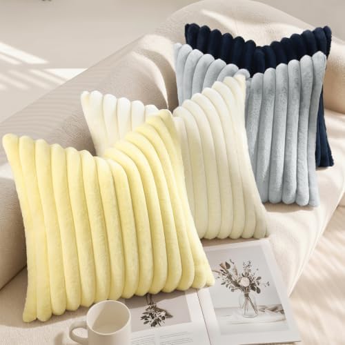 decorUhome Fall Faux Fur Throw Pillow Covers 22x22 Set of 2 Dark Blue - Image 2