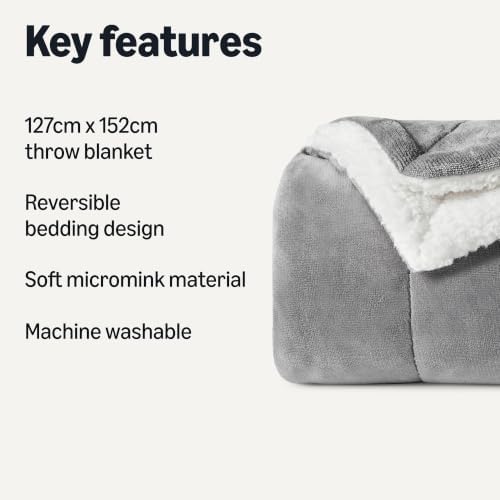 Amazon Basics Reversible Sherpa Throw Blanket, Dark Gray, Ultra Soft - Image 2