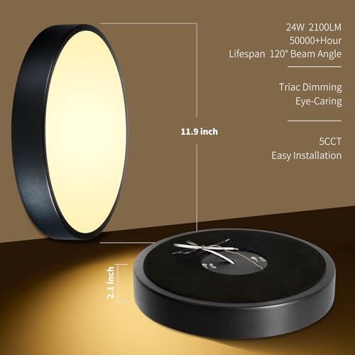 Flush Mount Ceiling Light Fixtures Black LED Dimmable 5CCT 12In 24W 2Pack - Image 6