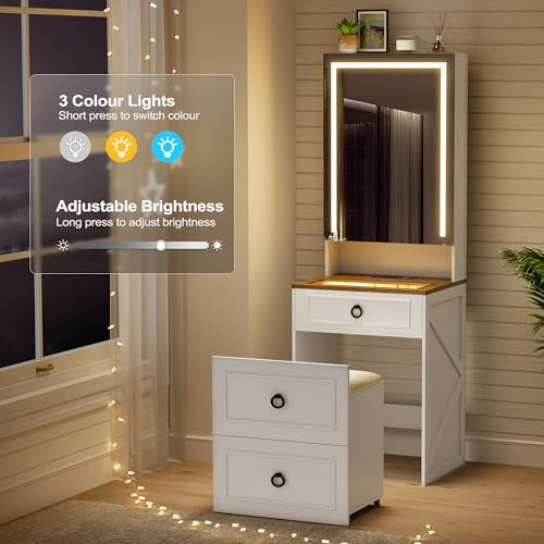 Lvifur 3-in-1 Vanity Desk with Mirror and Lights & Storage Stool - Image 6